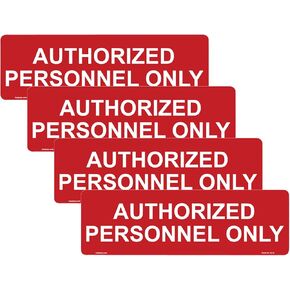 4 Pcs Authorized Personnel Only Sign Sticker - 20 cm x 6 cm - Self Adhesive Vinyl (Red)