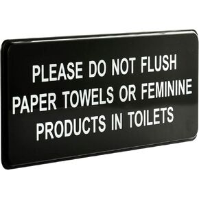 Alpine Industries Please Do Not Flush Paper Towels or Feminine Products in Toilets Sign - 3 Pack Plastic Informative Sign - Durable Self-Adhesive Wall Mounted Notice for Restrooms