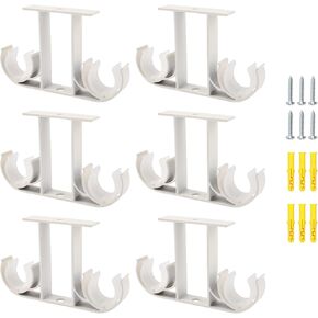 Curtain Rod Brackets, 6Pcs Aluminum Alloy Ceiling-Mount Brackets Double Curtain Holders Window Drapery Rod Hanging Supports for 23mm-26mm Curtain Pole (White)