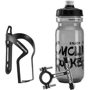 ROCKBROS Bike Water Bottle Holder with Water Bottle, 3-in-1 with Bike Bottle Cage Adapter, Aluminum Alloy Bike Cup Holder Universal Rotation Cup Drink Holders for Bike Handlebars, Motorcycle, MTB