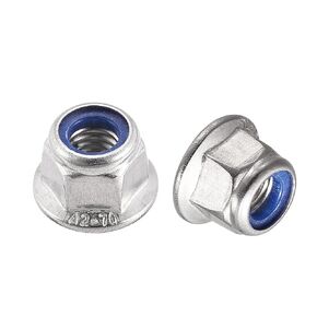 uxcell M6 Nylon Insert Hex Lock Nuts with Flange, 304 Stainless Steel, Plain Finish, 5pcs
