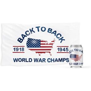 Back to Back World War Champs Flag (Authentic) + Free Coozie - Cool Funny Patriotic Banner for College Dorm or Man Cave Poster - 3x5 FT