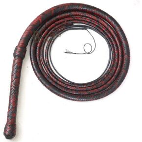 Bull Whip 06 Foot 16 Plaits Kangaroo Hide Leather Equestrian Bullwhip Leather Belly & Leather Bolster Inside Indiana Jones Red & Black