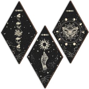 Roowest 3 Pcs 11.8 x 6.7 Inch Rustic Boho Wall Decor Sun Moon Room Decor Butterfly Wooden Minimalist Wall Pediments Hanging Astrology Decor for Gothic Bathroom Decor Bathroom Decor Home Witchy Decor