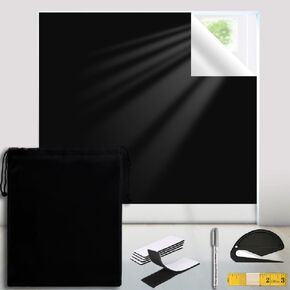 Blackout Curtain for Bedroom, 118''X57'' Portable Window Shades DIY Blackout Screens Kits, No Drill Blackout Blinds with Hook&Loops Tapes for Travel, Dorm Room