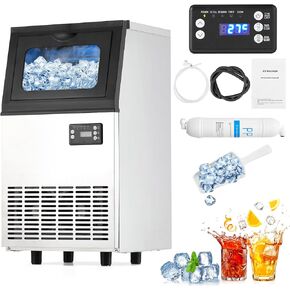 Commercial Ice Maker Machine, 110Lbs/24H, 18Lbs Storage Bin, 0.9Inch Thick Ice Cube Ice Machine Automatic Cleaning Function Ideal for Home, Bar, Hotel, Restaurant