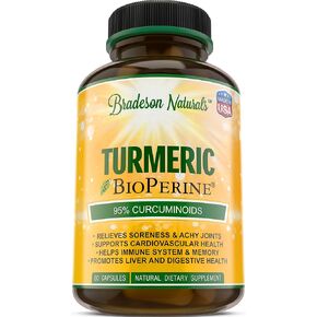 Turmeric Curcumin with BioPerine 1500mg - Natural Joint & Healthy Inflammatory Support with 95% Standardized Curcuminoids for Potency & Absorption - 60 Capsules with Black Pepper