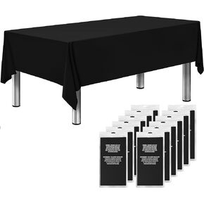 Sonluma 12 Pack 108" X 54" Black Premium Disposable Plastic Tablecloth for 8ft Long Rectangle Tables, Waterproof Covers for Indoor or Outdoor Events & Parties