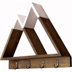 and & Delivered Mountain Shelf - Triangle Shelf for Mountain Adventure Nursery Wall Der, Floating Geometric Wooden Shelves with Ruic Wall Hooks for Cryals, Kids Bedroom, Livingroom & Entryway