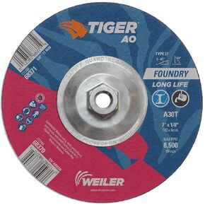 Weiler 68371 7" x 1/8" Tiger AO Type 27 Cut and Grind Combo Wheel A30T 5/8-11 Nut, (Pack of 10)