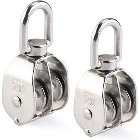 WINOMO Double Pulley Block 2pcs Stainless Steel 304 Double Swivel Pulley Block