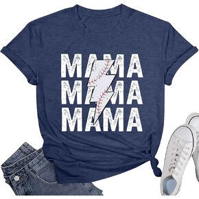 Baseball Mama Shirt Women Mom Life T-Shirts Mama Letter Printed Softball Short Sleeve Tee Tops