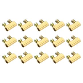 PATIKIL Steel Wire Rope Cable Clamp, 15 Pack M3 Double Hole Wire Rope Clips 3.0mm Line Hole with End Screw Stopper Gold Tone