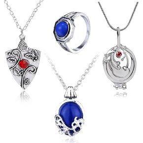 4 pcs Vampire Jewelry Daywalking Katherine Sapphire Elena Gilbert Opening Vervain Locket Bonnie Necklace Vampire Family Ring Klaus Mikaelson's Ring for Fans