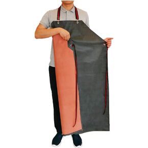 Thick Rubber Apron, 47.2 Inch x 33.5 Inch Waterproof Apron, Long Chemical Resistant Apron, Adjustable Work Aprons for DishWashing, Cleaning Fish, Gardening, Lab Work, Butcher and Dog Grooming, Grey