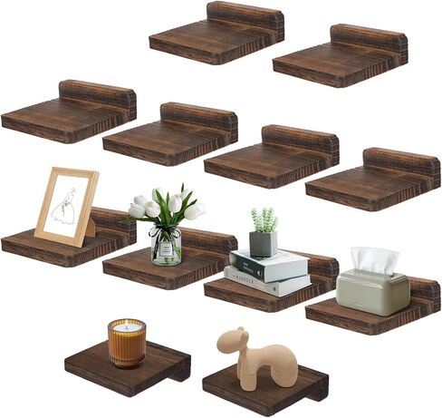 12 قطعة من الأرفف العائمة الصغيرة المثبتة على الحائط مقاس 5x5 بوصة رف خشبي عائم صغير معلق رف عرض لغرفة النوم والحمام والمطبخ والمكتب وتخزين ديكور الحائط in Kuwait