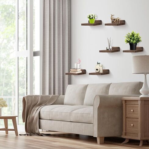 12 قطعة من الأرفف العائمة الصغيرة المثبتة على الحائط مقاس 5x5 بوصة رف خشبي عائم صغير معلق رف عرض لغرفة النوم والحمام والمطبخ والمكتب وتخزين ديكور الحائط in Kuwait