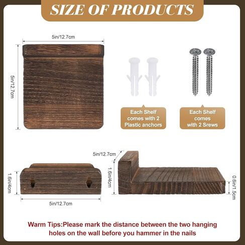 12 قطعة من الأرفف العائمة الصغيرة المثبتة على الحائط مقاس 5x5 بوصة رف خشبي عائم صغير معلق رف عرض لغرفة النوم والحمام والمطبخ والمكتب وتخزين ديكور الحائط in Kuwait
