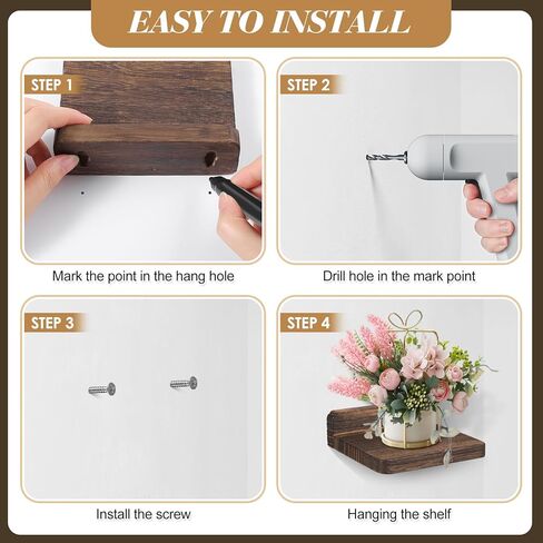 12 قطعة من الأرفف العائمة الصغيرة المثبتة على الحائط مقاس 5x5 بوصة رف خشبي عائم صغير معلق رف عرض لغرفة النوم والحمام والمطبخ والمكتب وتخزين ديكور الحائط in Kuwait