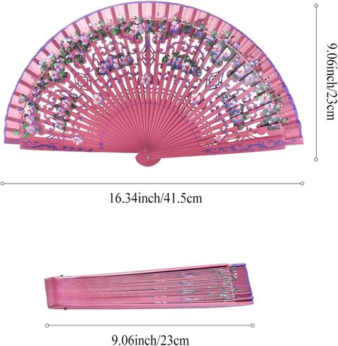 Spanish Floral Folding Fan Vintage Handmade Wooden Doubled-side Hollow Out Hand Fan for Women Dancing,Party and Gifts (Pink) in Saudi Arabia