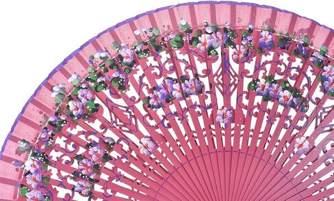 Spanish Floral Folding Fan Vintage Handmade Wooden Doubled-side Hollow Out Hand Fan for Women Dancing,Party and Gifts (Pink) in Saudi Arabia
