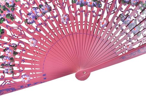 Spanish Floral Folding Fan Vintage Handmade Wooden Doubled-side Hollow Out Hand Fan for Women Dancing,Party and Gifts (Pink) in Saudi Arabia
