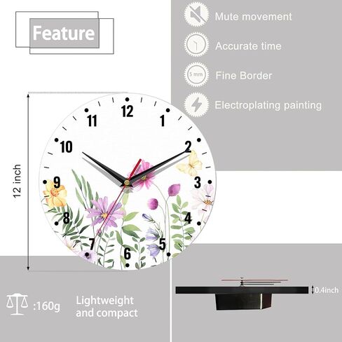 Clock for Bedroom,Wildflower Wall Clocks for Living Room Decor,Butterfly Flowers Summer Kitchen Clocks Wall Battery Operated - 10 Inch Round Bathroom Wall Clock Silent Non-Ticking in Saudi Arabia
