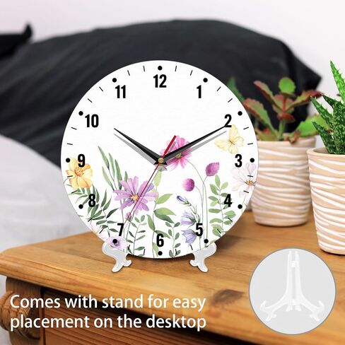 Clock for Bedroom,Wildflower Wall Clocks for Living Room Decor,Butterfly Flowers Summer Kitchen Clocks Wall Battery Operated - 10 Inch Round Bathroom Wall Clock Silent Non-Ticking in Saudi Arabia