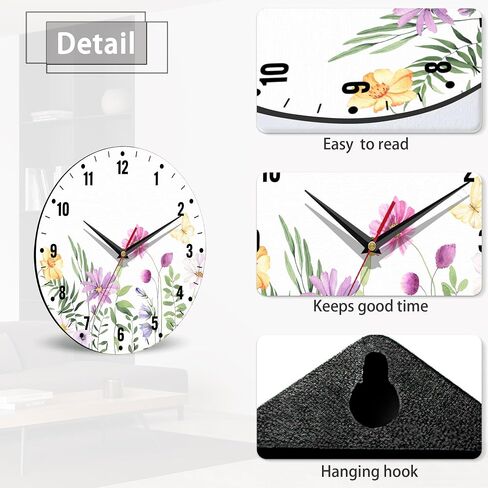 Clock for Bedroom,Wildflower Wall Clocks for Living Room Decor,Butterfly Flowers Summer Kitchen Clocks Wall Battery Operated - 10 Inch Round Bathroom Wall Clock Silent Non-Ticking in Saudi Arabia