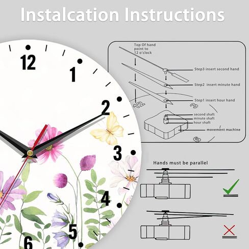 Clock for Bedroom,Wildflower Wall Clocks for Living Room Decor,Butterfly Flowers Summer Kitchen Clocks Wall Battery Operated - 10 Inch Round Bathroom Wall Clock Silent Non-Ticking in Saudi Arabia