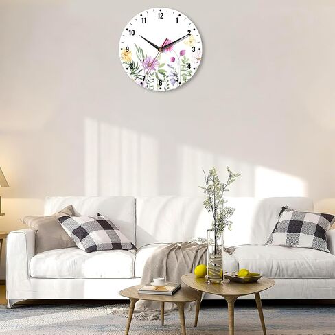 Clock for Bedroom,Wildflower Wall Clocks for Living Room Decor,Butterfly Flowers Summer Kitchen Clocks Wall Battery Operated - 10 Inch Round Bathroom Wall Clock Silent Non-Ticking in Saudi Arabia