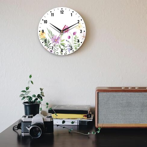 Clock for Bedroom,Wildflower Wall Clocks for Living Room Decor,Butterfly Flowers Summer Kitchen Clocks Wall Battery Operated - 10 Inch Round Bathroom Wall Clock Silent Non-Ticking in Saudi Arabia