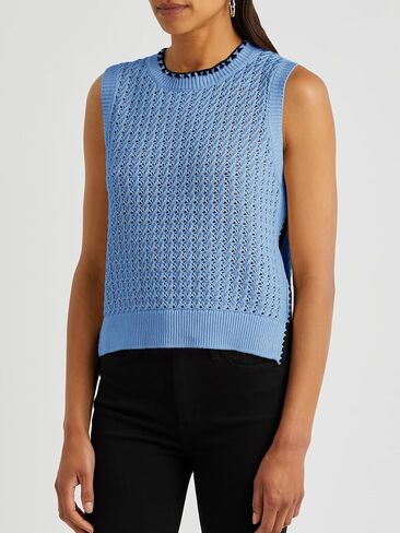 Saodimallsu Womens Summer Sleeveless Tank Tops Casual Crewneck Crochet Knit Color Block Side Split Loose Shirts in Saudi Arabia
