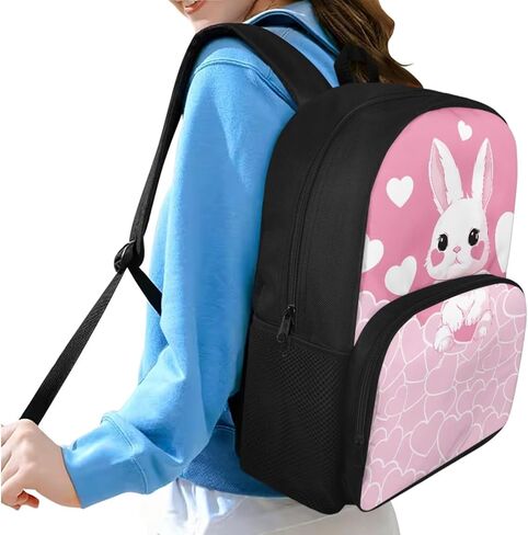 Bunny Bacpack for Girls Kids Backpack with Lunch Box and Cute Pencil Pouch 3PCS Set 15 Inch Book Bag with Large Front Pocket Lightweight School Bag for Elementary Girls Ideal Gifts in Saudi Arabia