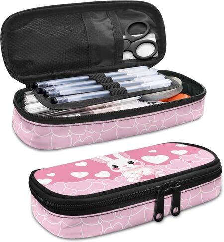 Bunny Bacpack for Girls Kids Backpack with Lunch Box and Cute Pencil Pouch 3PCS Set 15 Inch Book Bag with Large Front Pocket Lightweight School Bag for Elementary Girls Ideal Gifts in Saudi Arabia