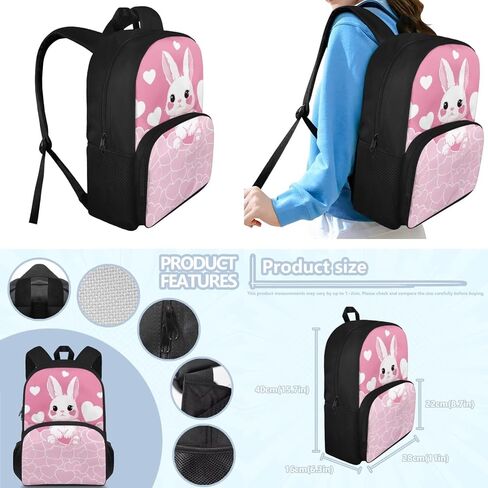 Bunny Bacpack for Girls Kids Backpack with Lunch Box and Cute Pencil Pouch 3PCS Set 15 Inch Book Bag with Large Front Pocket Lightweight School Bag for Elementary Girls Ideal Gifts in Saudi Arabia