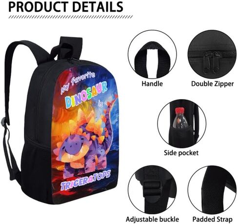 Colorful Triceratops School Backpack 3Pcs Set Yellow Purple Gradient School Kids Backpacks with Lunch Box Cartoon Triceratops Dinosaur Lightweight Elementary Bookbag for Students in Saudi Arabia