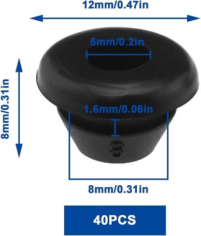 eMagTech 40PCS Rubber Coil Cable Cord Grommet Rubber Single Sided Protective Coil Wires Rubber Protection 5mm ID 12mm OD 8mm Hole Diameter in Saudi Arabia