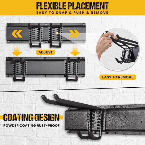 Garden Tool Organizer - 11 Pcs Tool Storage Rack Wall Mount - Heavy Duty Garage Organization Hold Up to 350 lbs - with 6 Double Layer Wall Hooks and 16" x3 Rails (48 inch total), Glove & Straps Black in Saudi Arabia