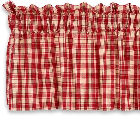 Cackleberry Home Red and Cream French Check Valance Curtain Woven Cotton Jacquard Lined 54 Inches W x 17 Inches L in Saudi Arabia