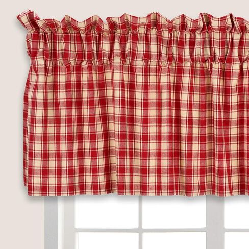 Cackleberry Home Red and Cream French Check Valance Curtain Woven Cotton Jacquard Lined 54 Inches W x 17 Inches L in Saudi Arabia