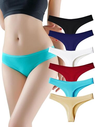 Breathable Cotton Thongs for Women No Show Bikini Underwear Soft and Comfortable Panties Pack of 6 in Kuwait