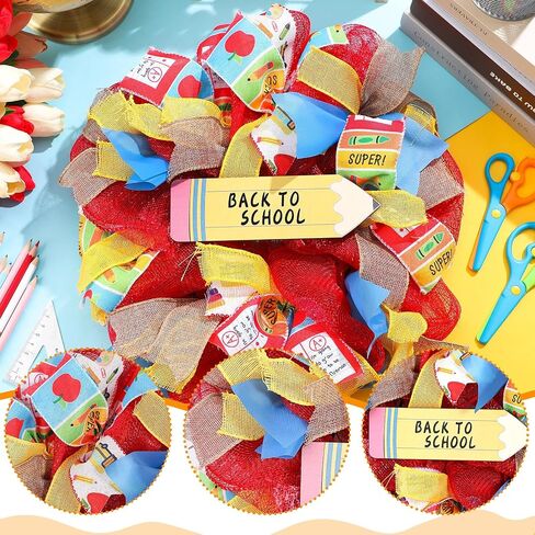 Back to School Wreath 15.7 Inch First Day of School Wreath with Pencil Wooden Sign Red Yellow Wreath Welcome Back to School Party Hanging Decoration for School Classroom Party Decor in Saudi Arabia