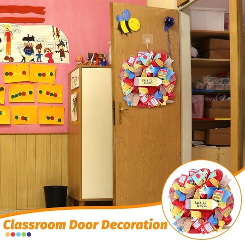 Back to School Wreath 15.7 Inch First Day of School Wreath with Pencil Wooden Sign Red Yellow Wreath Welcome Back to School Party Hanging Decoration for School Classroom Party Decor in Saudi Arabia