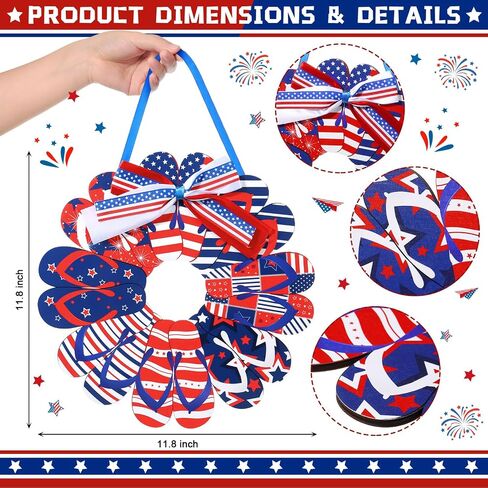 4th of July Welcome Door Sign Decorations Slippers Wooden Signs Flip Flop Patriotic Wall Decor Independence Day Front Door Wreath Patriotic American Flag Stars Hanging Decor for Party Memorial in Saudi Arabia
