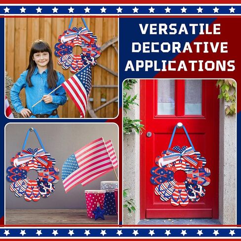 4th of July Welcome Door Sign Decorations Slippers Wooden Signs Flip Flop Patriotic Wall Decor Independence Day Front Door Wreath Patriotic American Flag Stars Hanging Decor for Party Memorial in Saudi Arabia