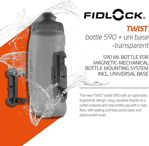 FIDLOCK Twist Bottle 590 & Uni Base Set - New Leak-Proof, Self-Sealing Bottle Cap - Bike Water Bottle Holder with No Screws & Attached Bottle - Cage Free Magnetic Rack - Smoke in Saudi Arabia