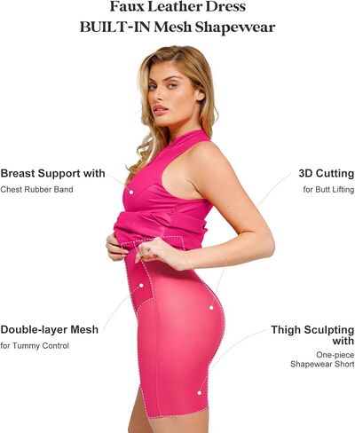 Popilush Shapewear Dress Faux Leather Dresses for Women Mock Neck Dress Night Club Outfits for Women in Saudi Arabia