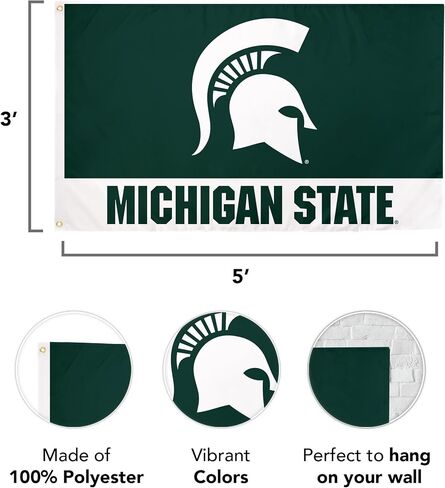 لافتات علم جامعة ولاية ميشيغان الصحراوية والصبار سبارتانز MSU 100% بوليستر للاستخدام الداخلي والخارجي 3 × 5 أقدام (تصميم E) in Saudi Arabia