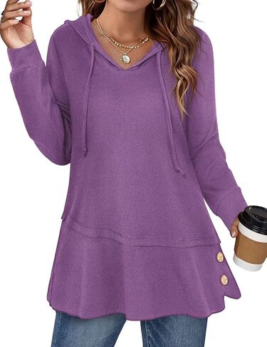 Miusey Hoodies for Women with Asymmetrical Hem Long Sleeve Tops for Women Casual Fall Sweatshirts with Drawstring in Saudi Arabia